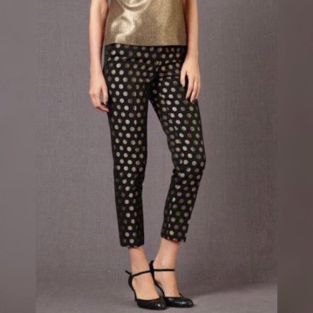 Boden ~ Bistro crop pant metallic gold polka dot print